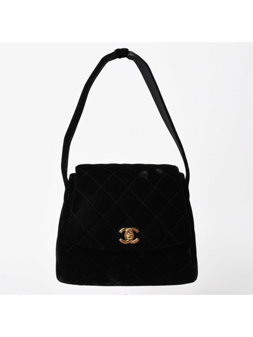 Chanel Bag CC Logo Velvet Quilted Turnlock Black Gold
